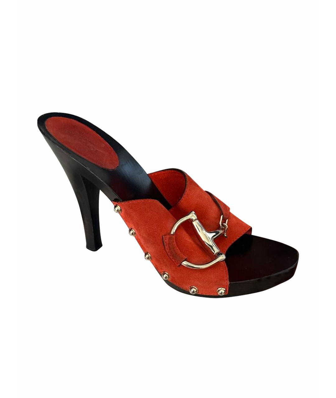 GUCCI Оранжевое замшевые сабо, фото 1