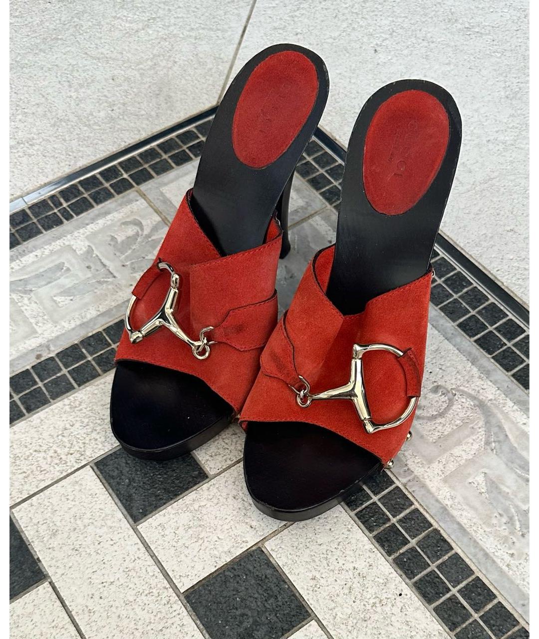 GUCCI Оранжевое замшевые сабо, фото 2