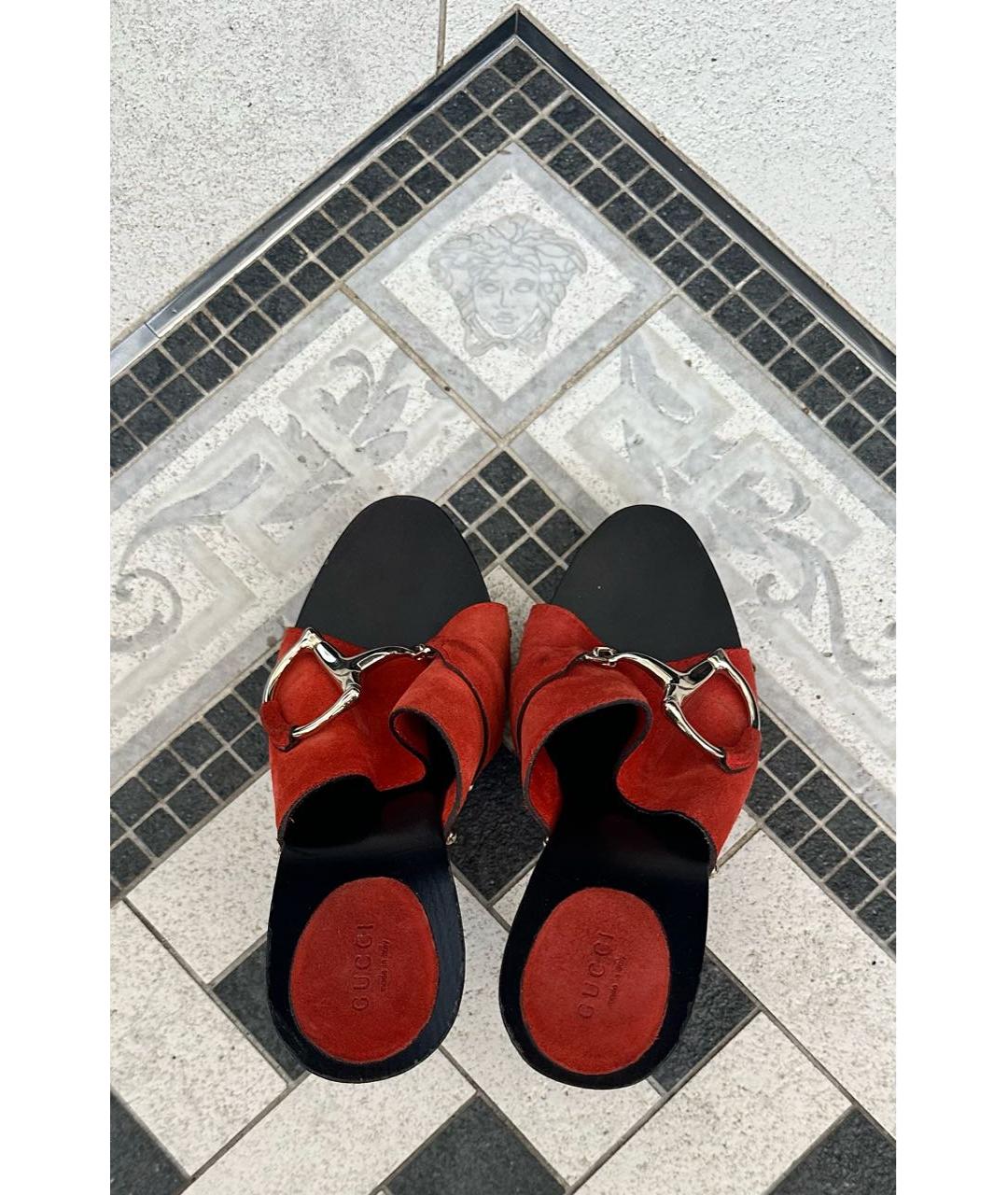 GUCCI Оранжевое замшевые сабо, фото 3