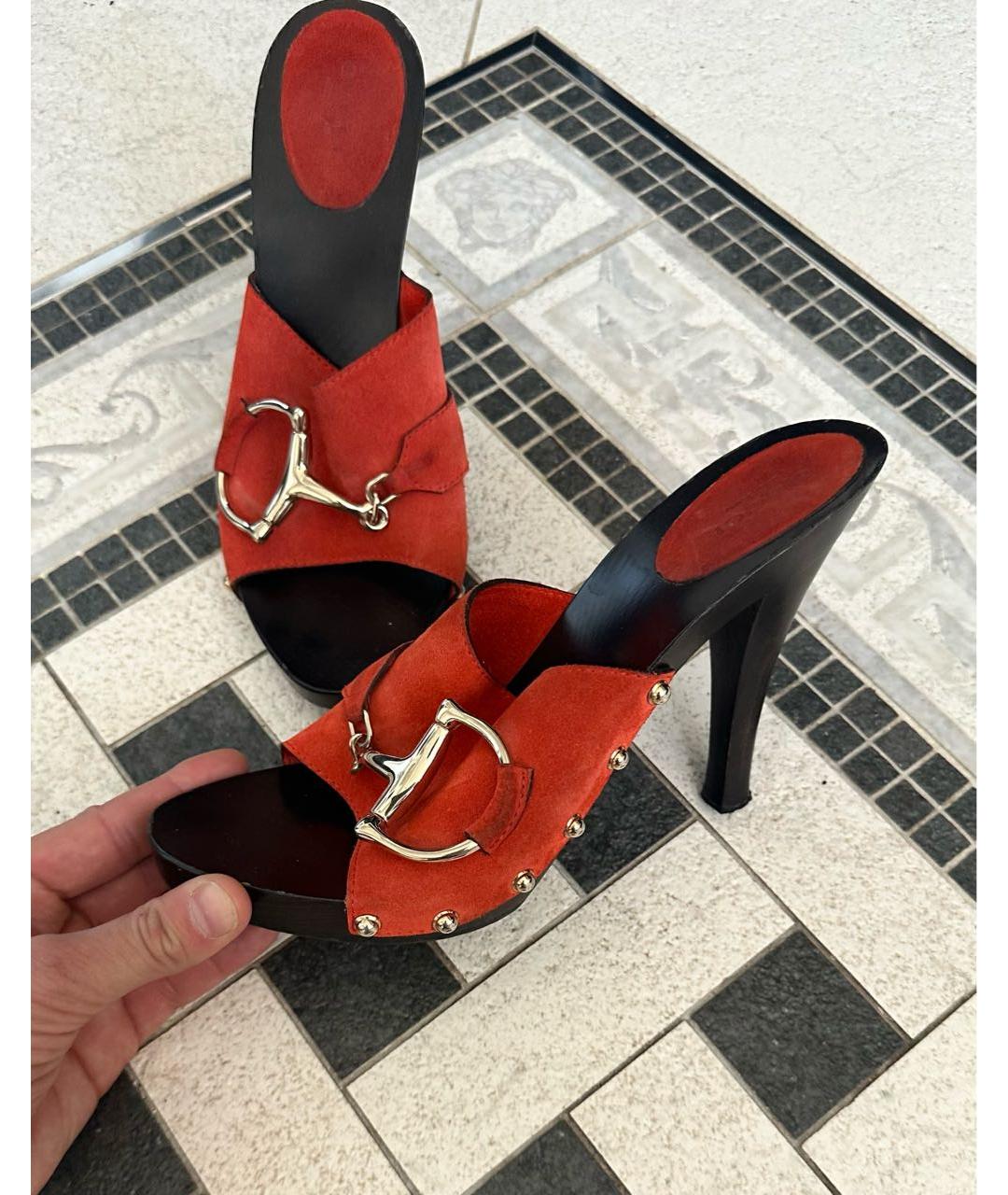 GUCCI Оранжевое замшевые сабо, фото 9