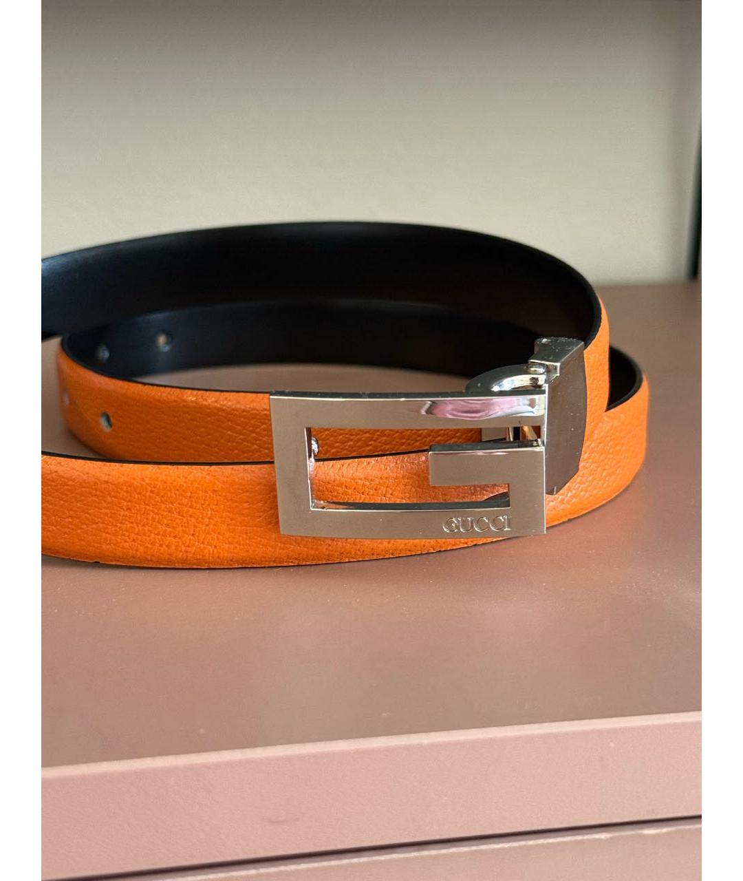 GUCCI Оранжевый кожаный ремень, фото 3