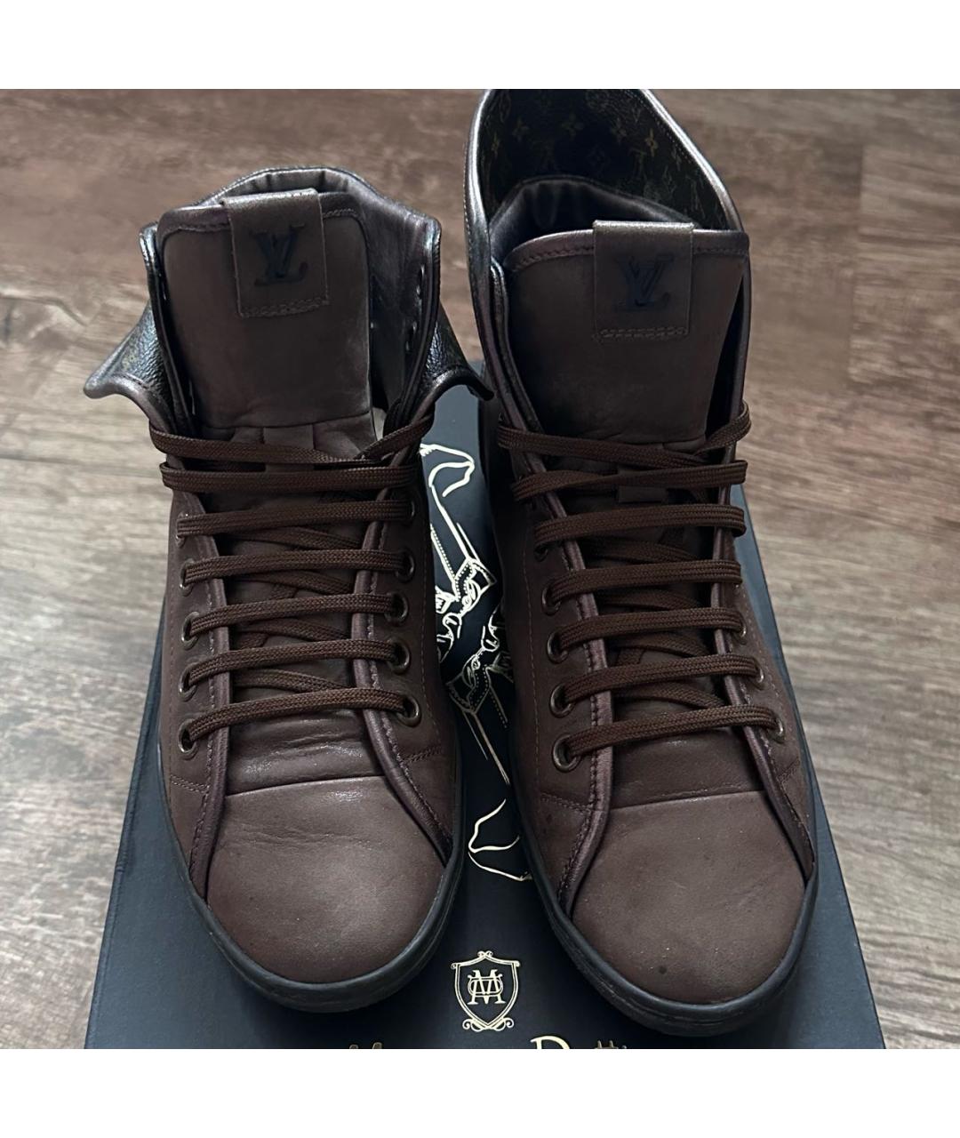 LOUIS VUITTON Коричневые кожаные кеды, фото 4