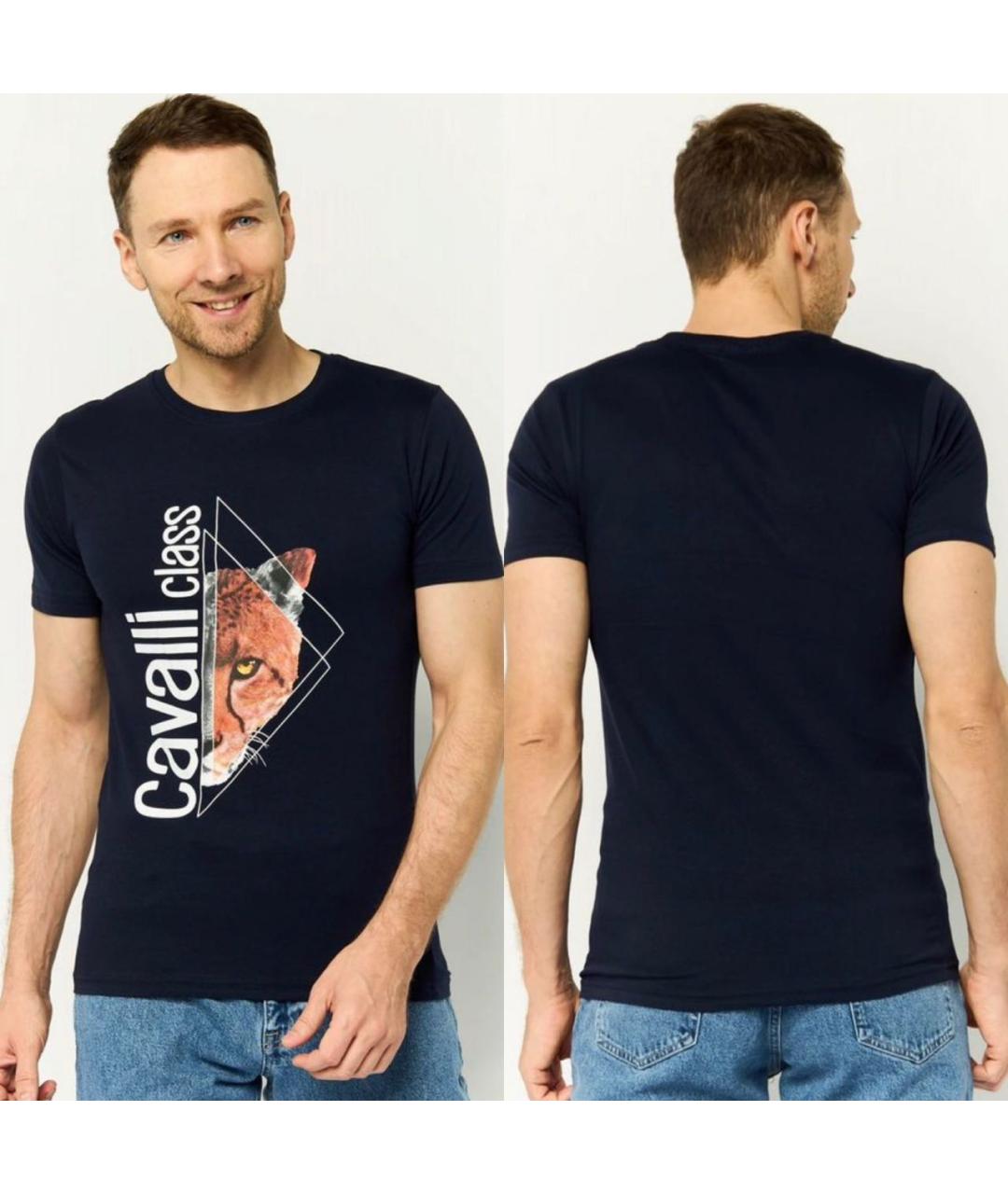 CAVALLI CLASS Темно-синяя хлопковая футболка, фото 8