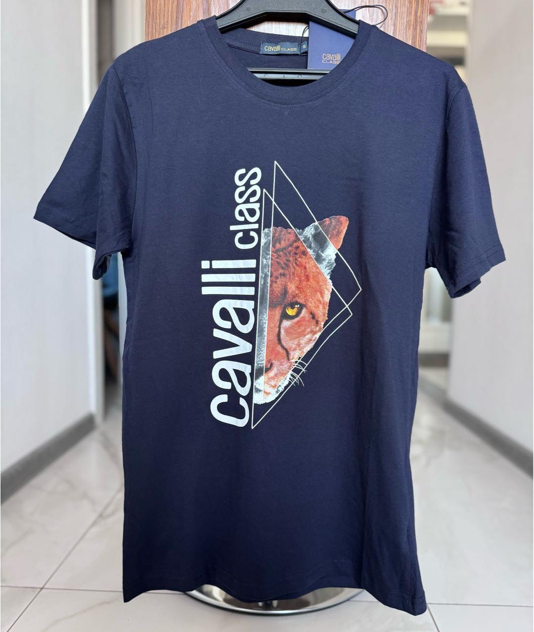 CAVALLI CLASS Темно-синяя хлопковая футболка, фото 4