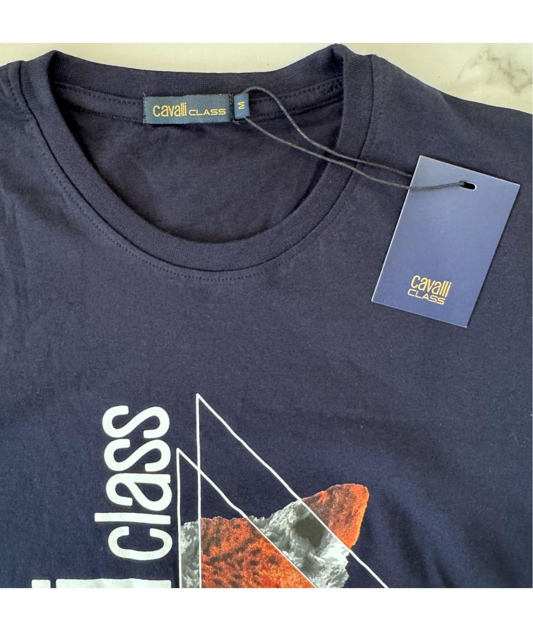 CAVALLI CLASS Темно-синяя хлопковая футболка, фото 2