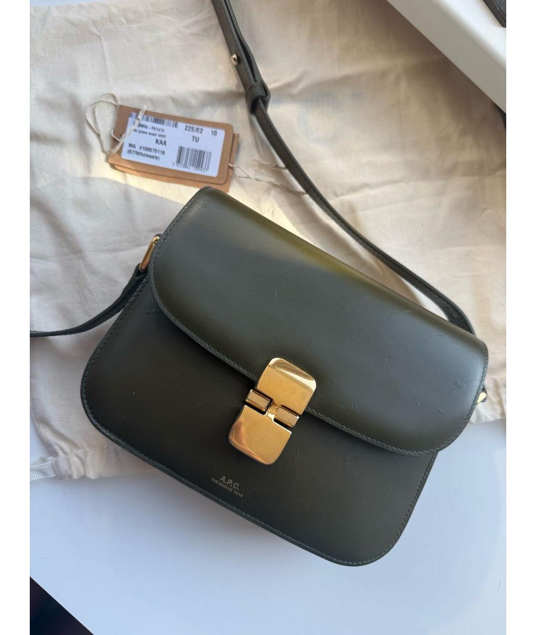 A.P.C. Хаки кожаная сумка через плечо, фото 9