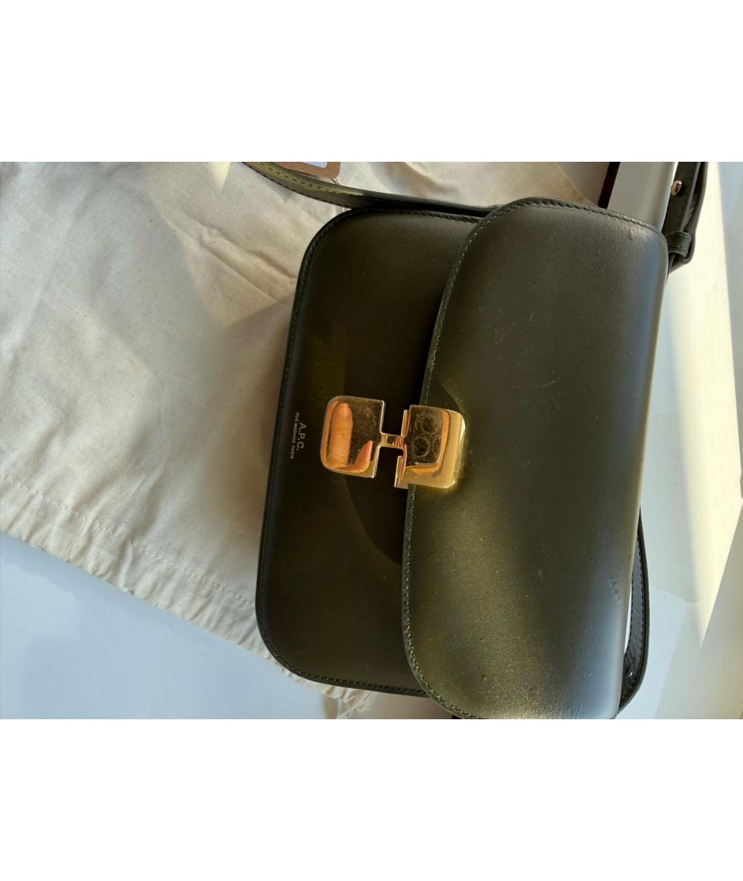 A.P.C. Хаки кожаная сумка через плечо, фото 3