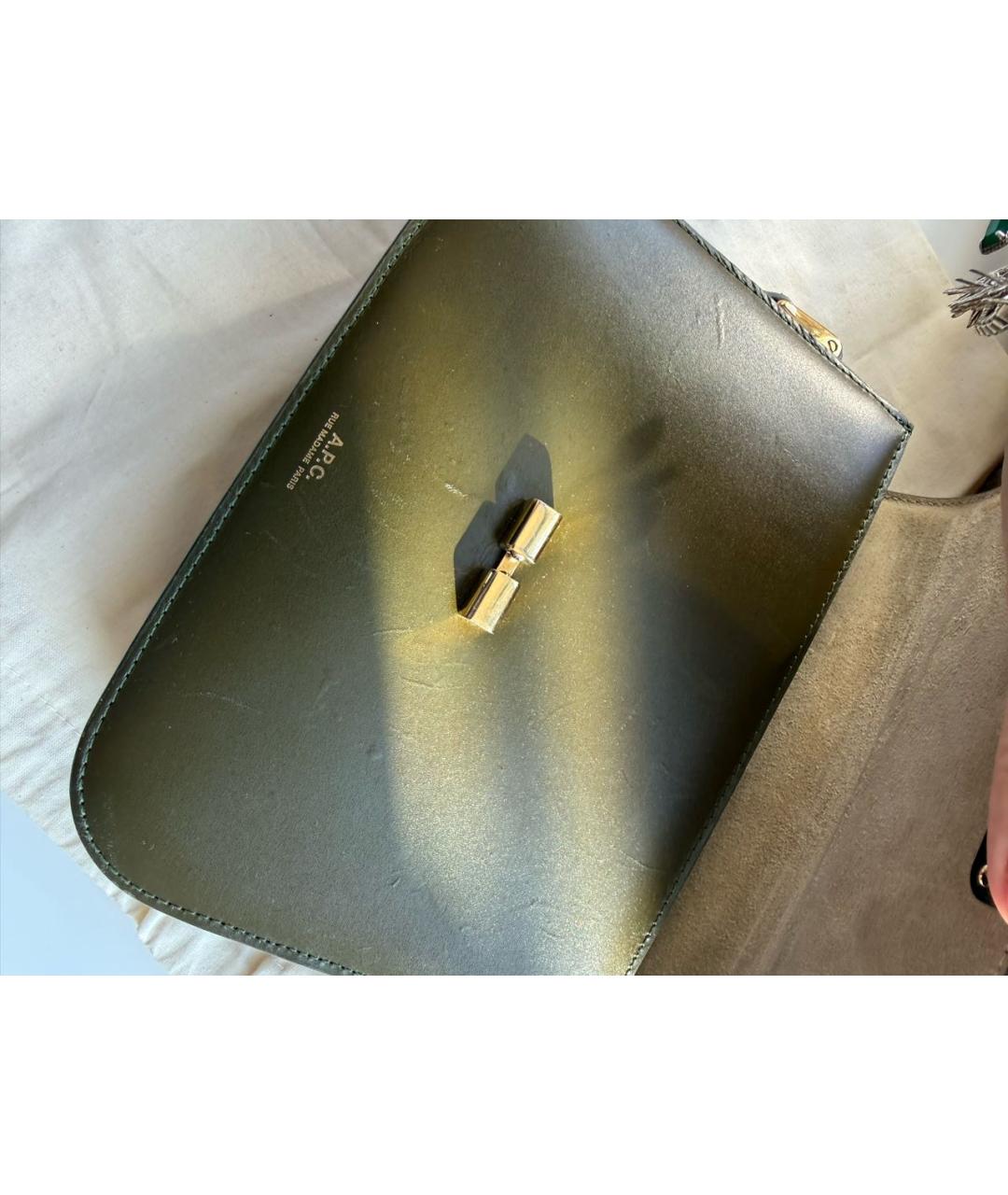 A.P.C. Хаки кожаная сумка через плечо, фото 8