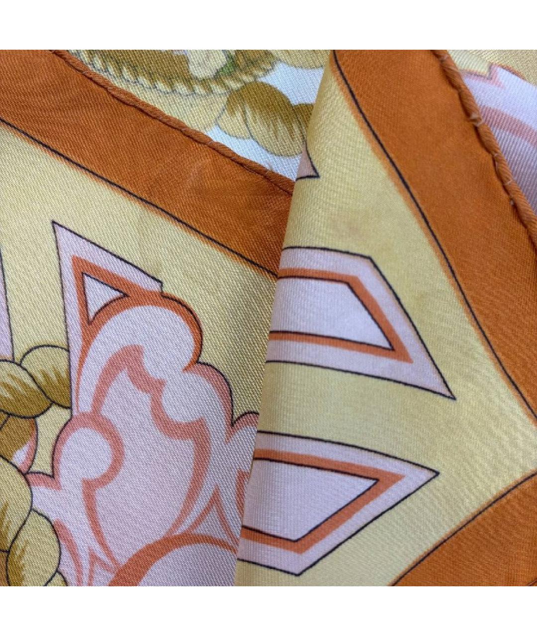 HERMES Горчичный шелковый платок, фото 8