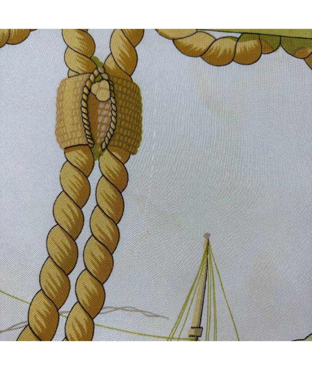 HERMES Горчичный шелковый платок, фото 7