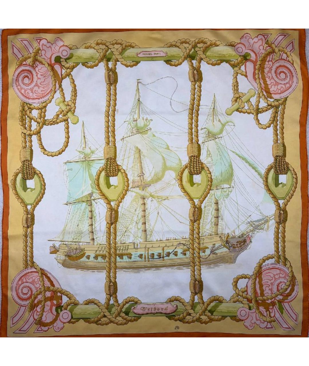 HERMES Горчичный шелковый платок, фото 1