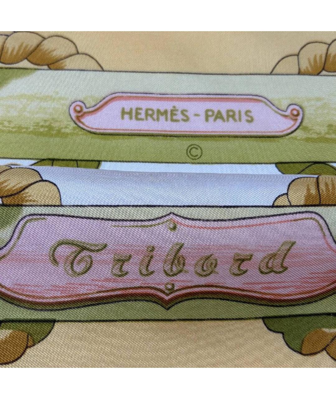 HERMES Горчичный шелковый платок, фото 2
