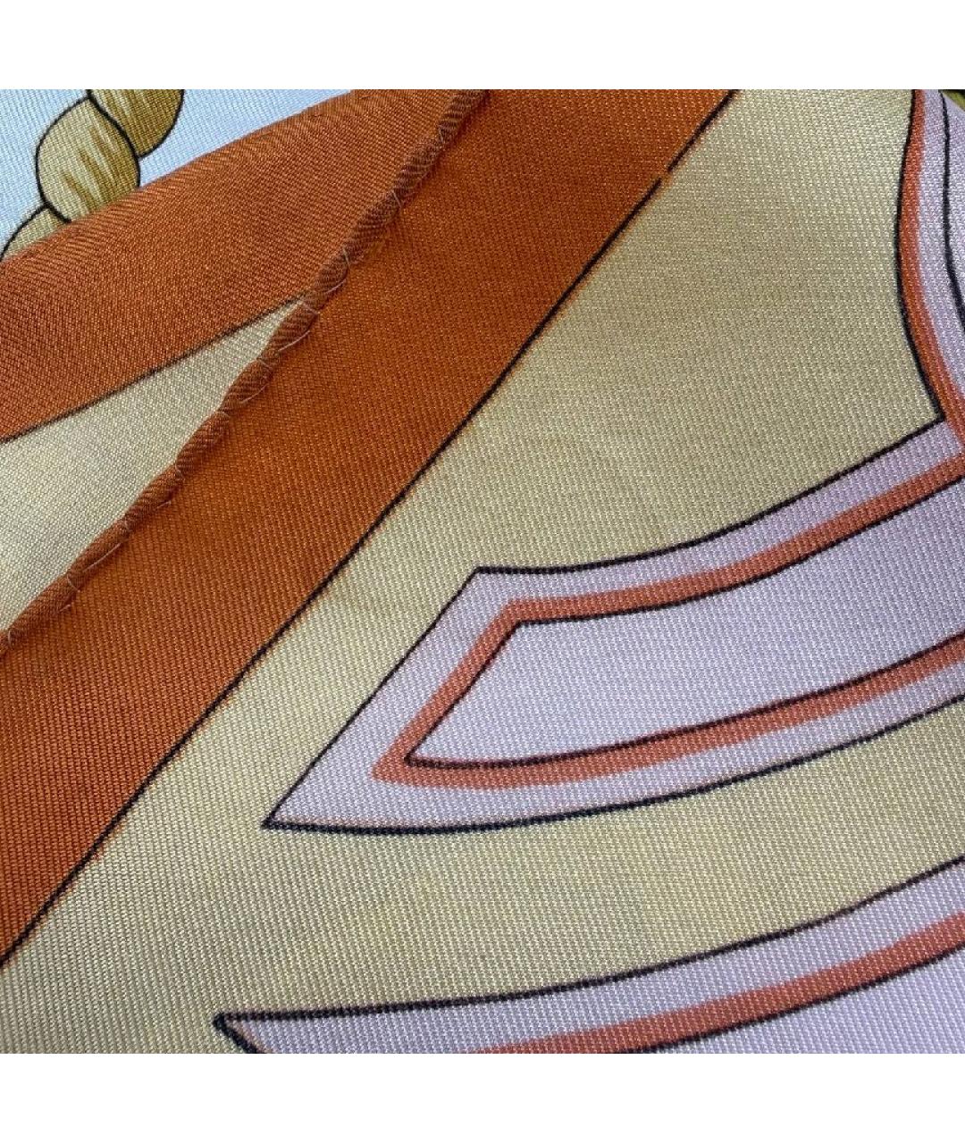 HERMES Горчичный шелковый платок, фото 4