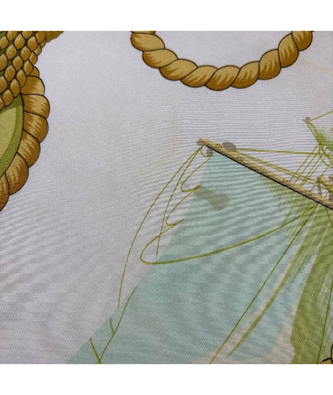 HERMES Горчичный шелковый платок, фото 5