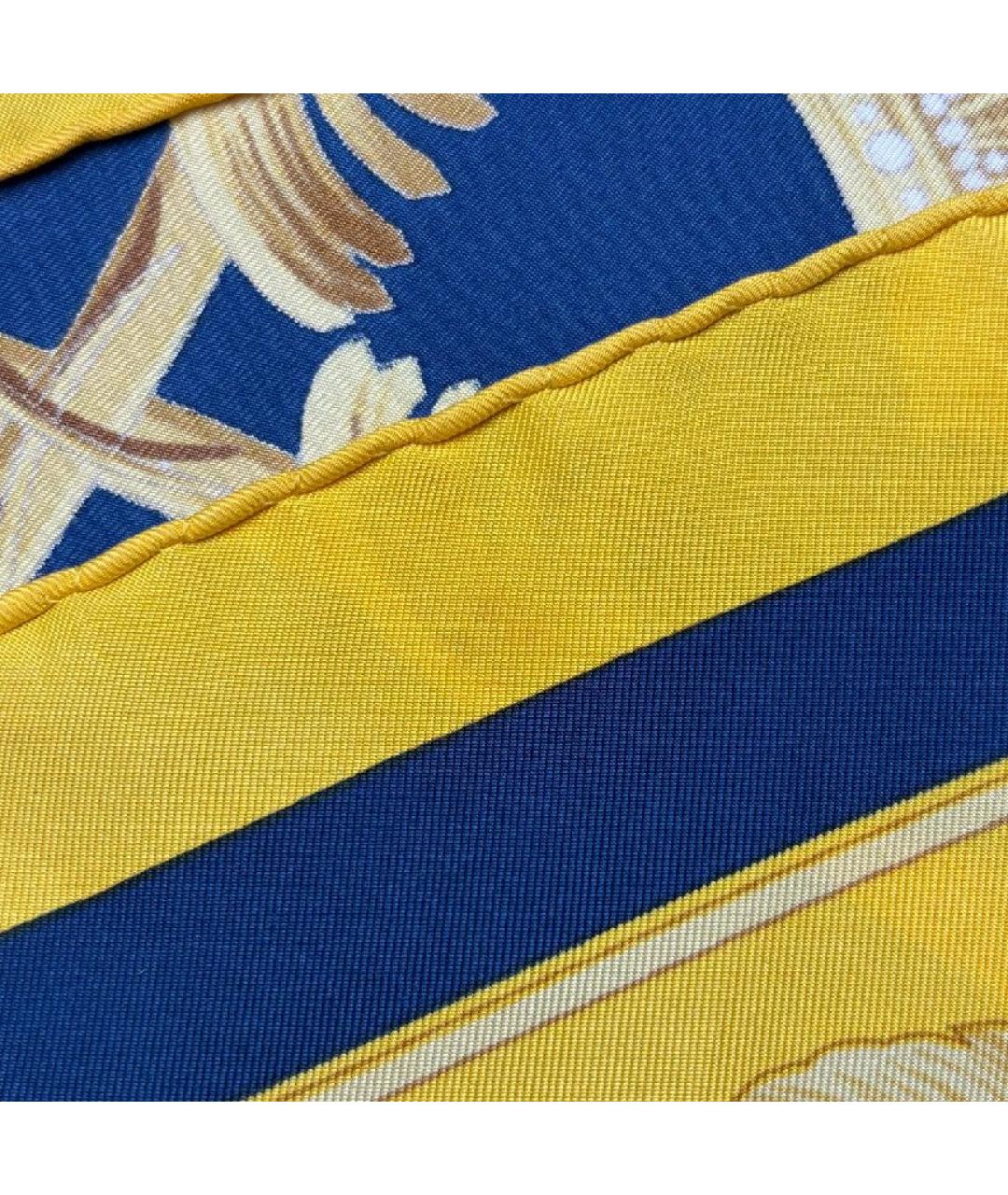 HERMES Желтый шелковый платок, фото 5