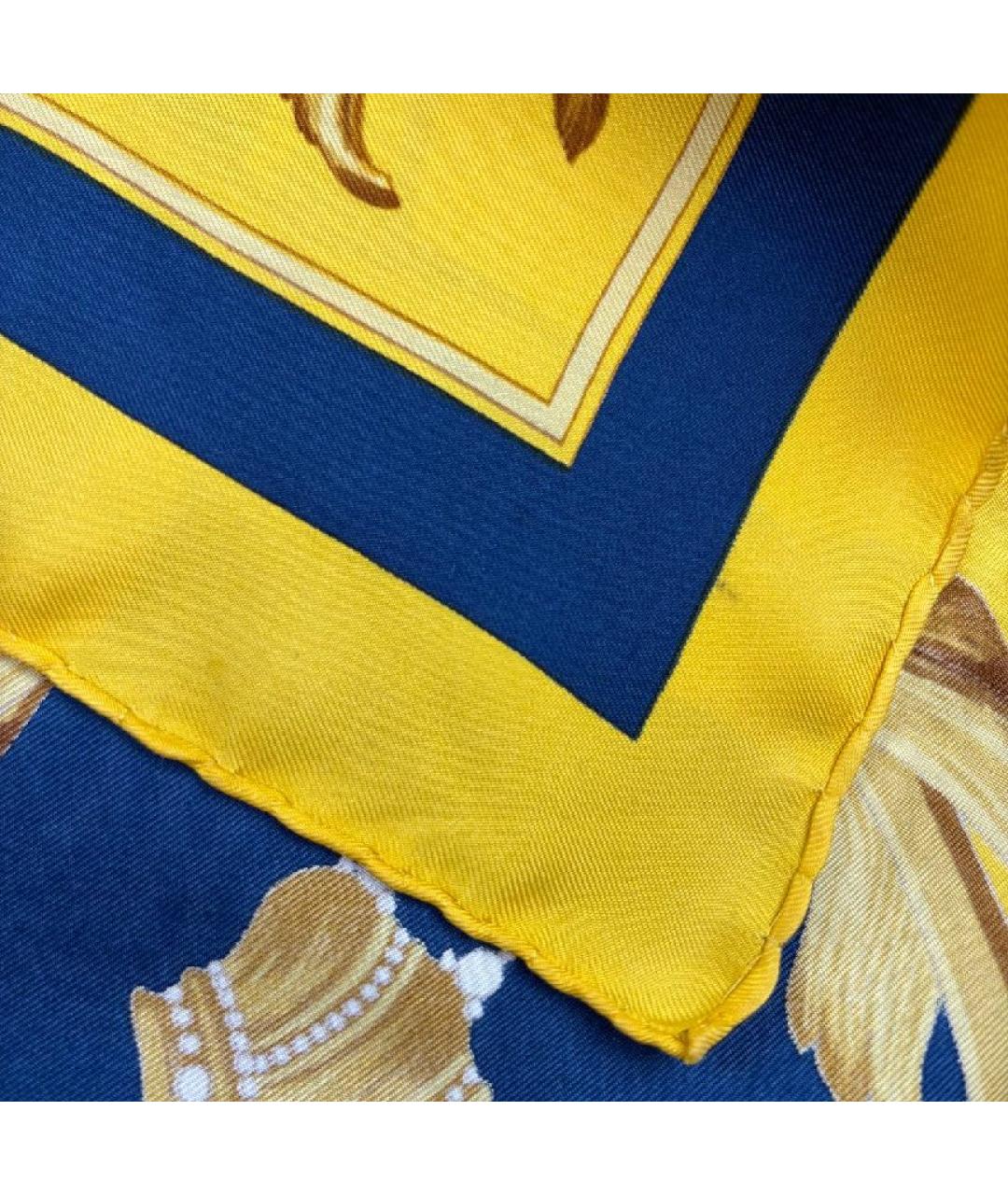 HERMES Желтый шелковый платок, фото 6