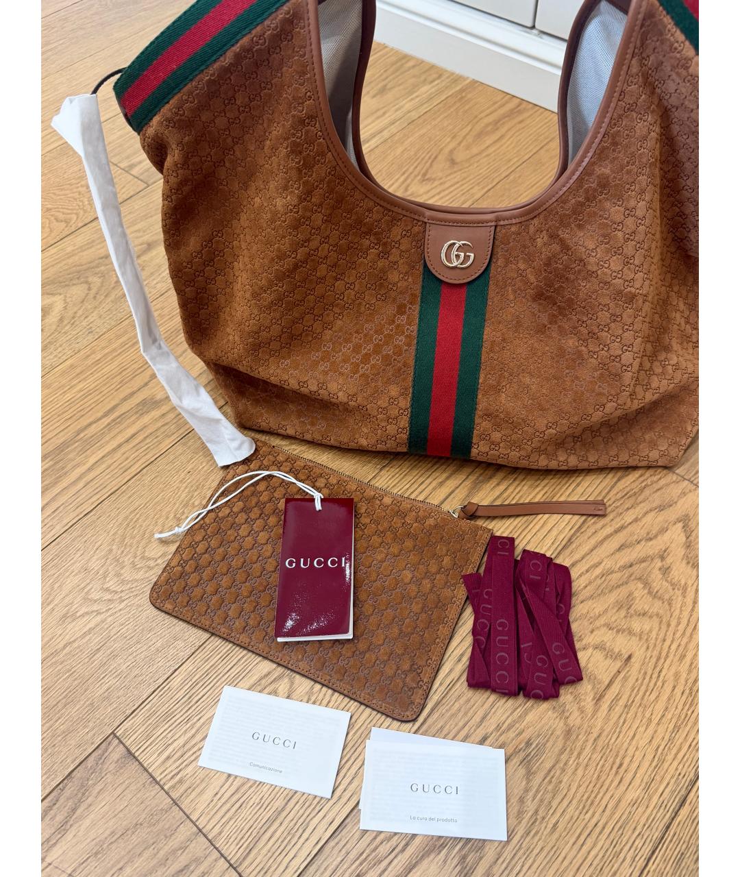 GUCCI Коричневая замшевая сумка тоут, фото 7