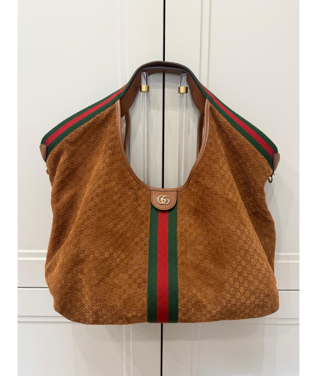 GUCCI Коричневая замшевая сумка тоут, фото 10