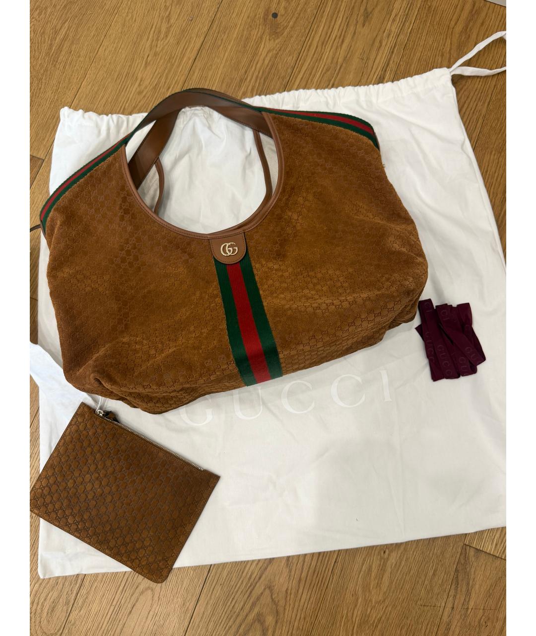 GUCCI Коричневая замшевая сумка тоут, фото 8