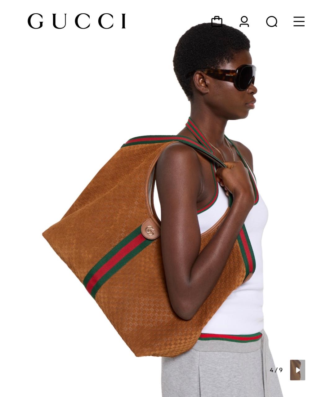 GUCCI Коричневая замшевая сумка тоут, фото 9