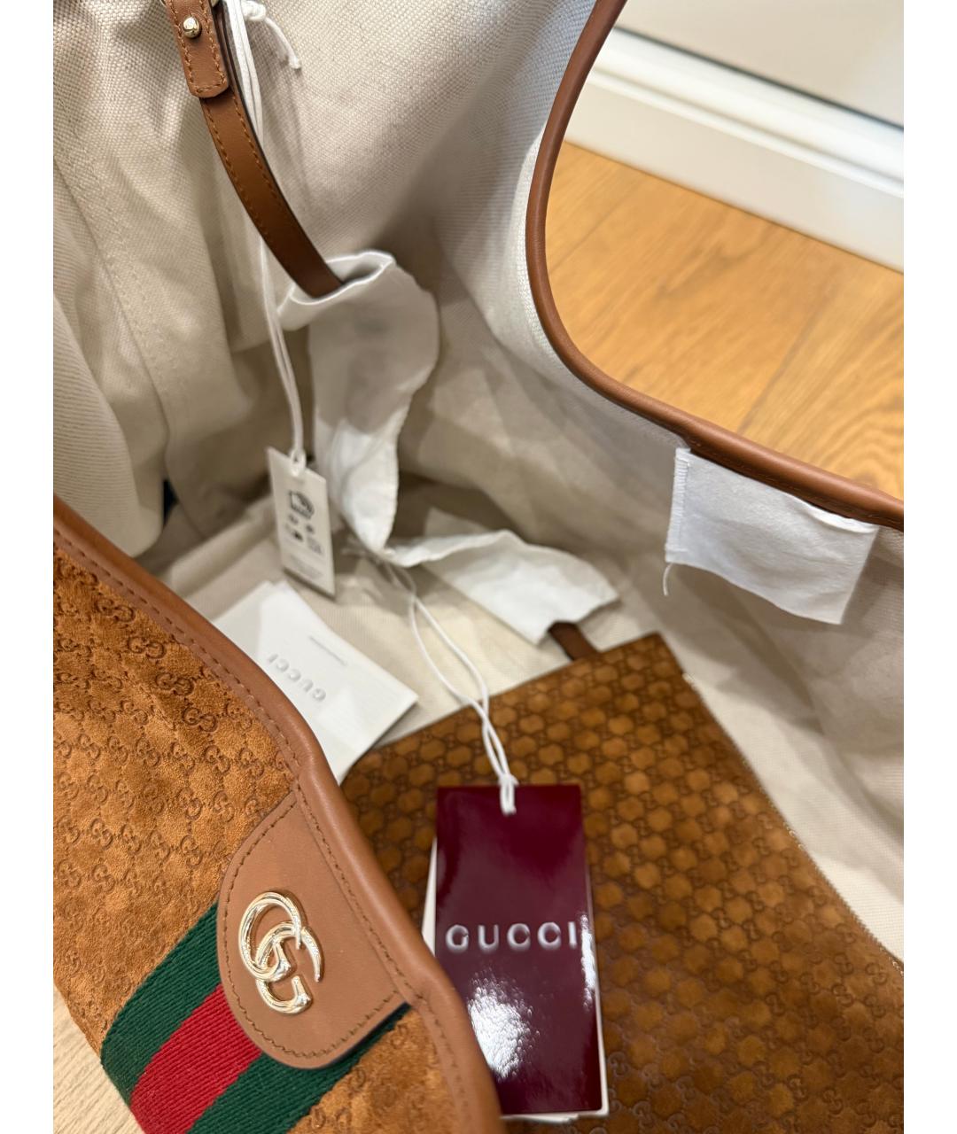 GUCCI Коричневая замшевая сумка тоут, фото 4