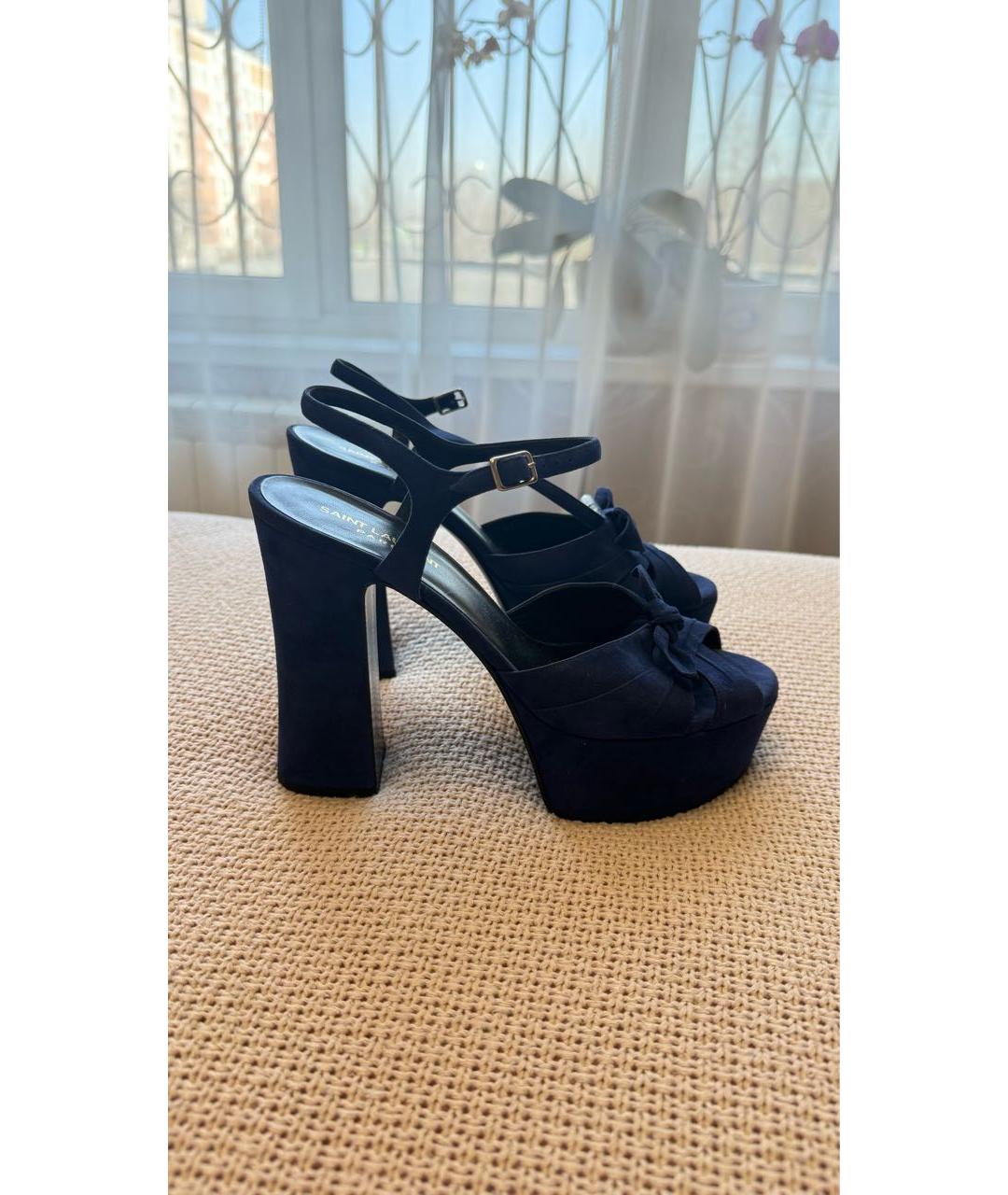 SAINT LAURENT Темно-синие замшевые босоножки, фото 7