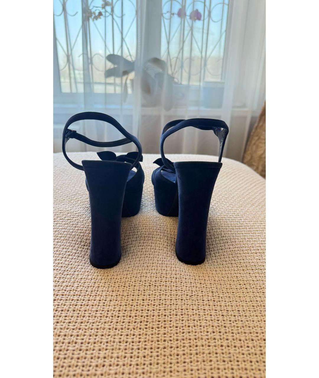 SAINT LAURENT Темно-синие замшевые босоножки, фото 4