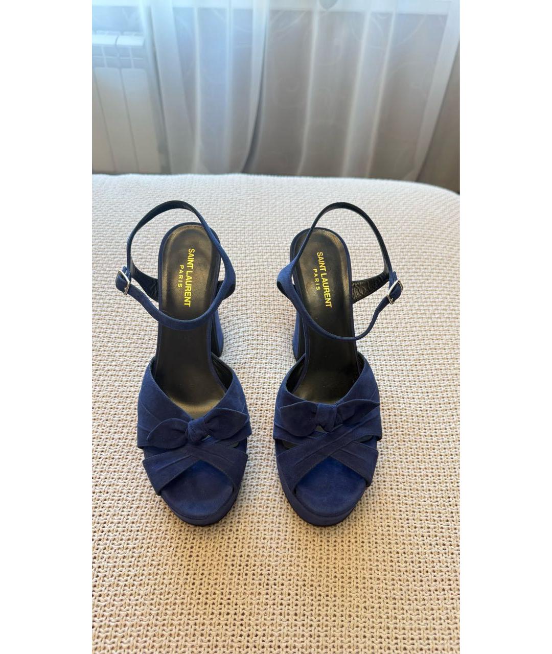 SAINT LAURENT Темно-синие замшевые босоножки, фото 2