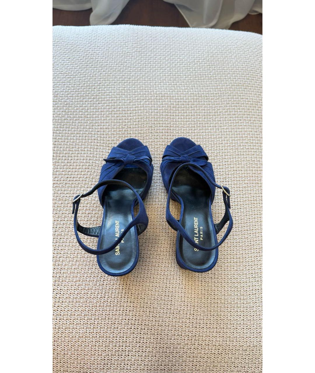 SAINT LAURENT Темно-синие замшевые босоножки, фото 3