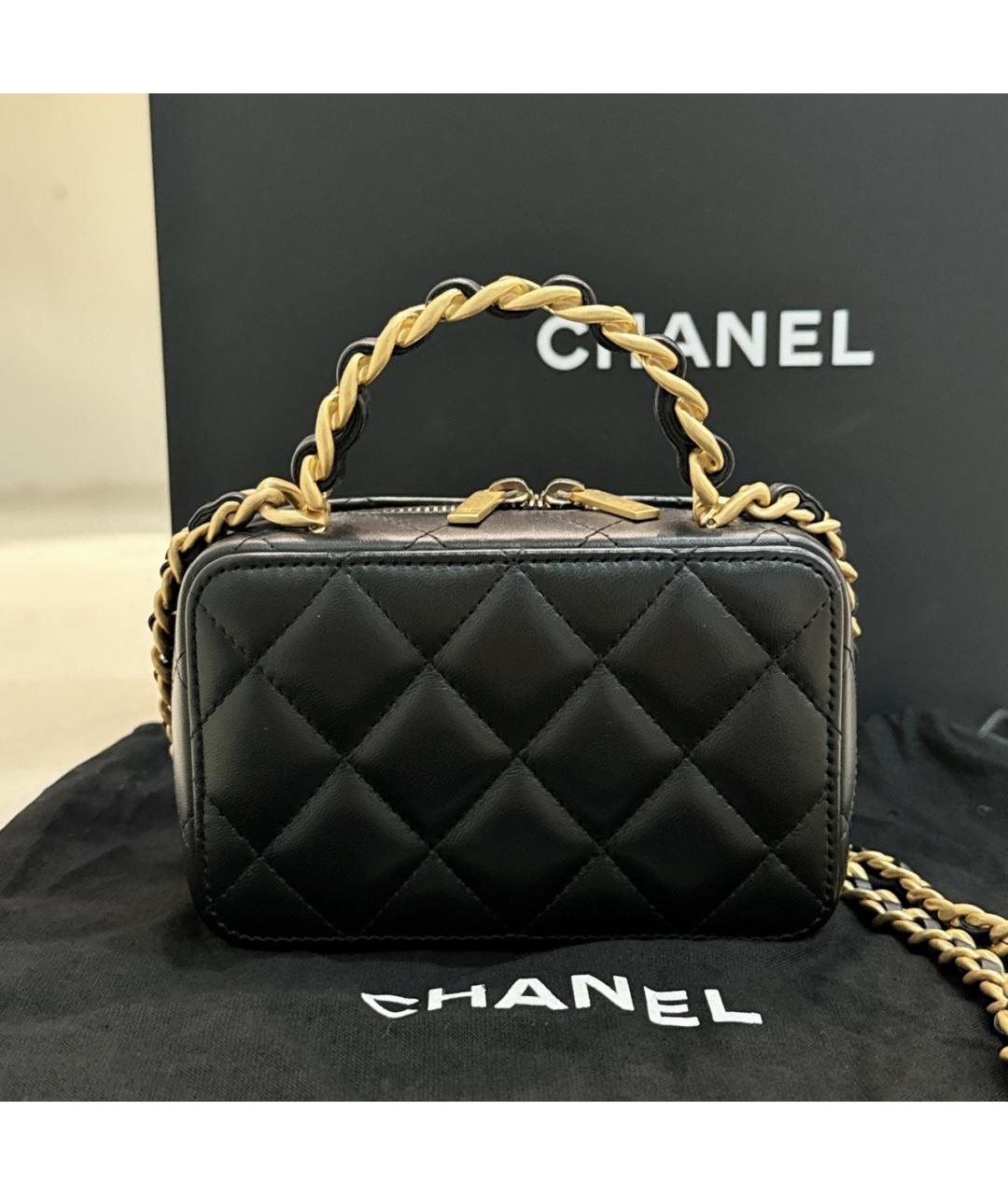 CHANEL Черная кожаная сумка с короткими ручками, фото 3