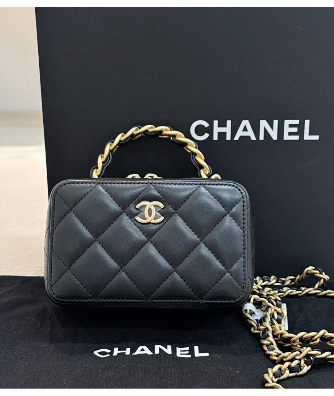 CHANEL Черная кожаная сумка с короткими ручками, фото 9