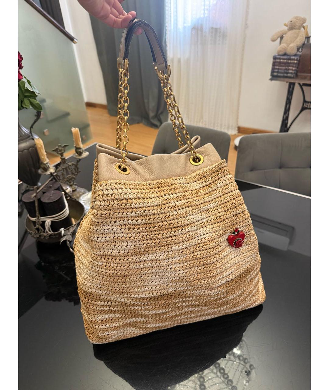DOLCE&GABBANA Бежевая пелетеная пляжная сумка, фото 8