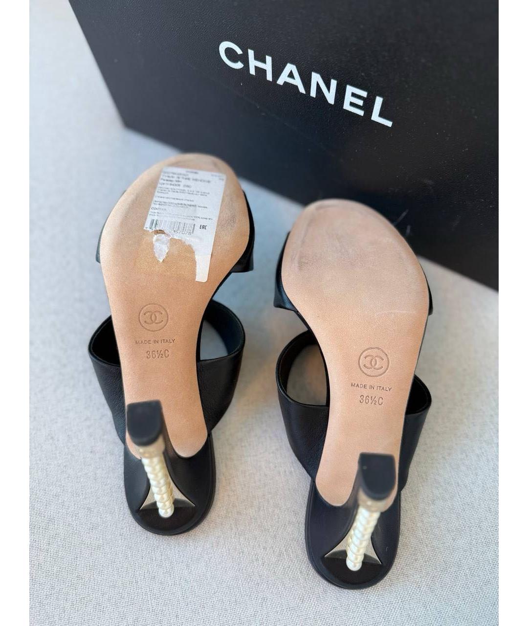 CHANEL Черные кожаные мюли, фото 4