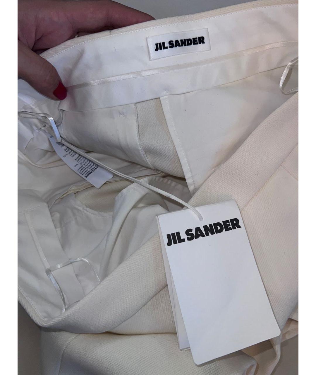 JIL SANDER Белые шерстяные прямые брюки, фото 3