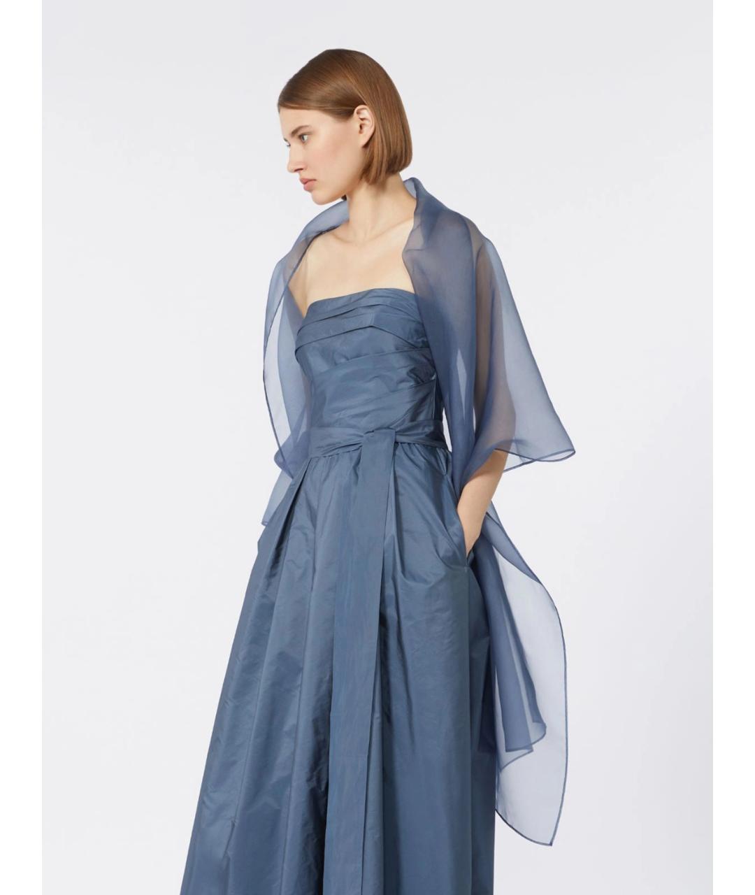 MAX MARA STUDIO Синий шелковый шарф, фото 2