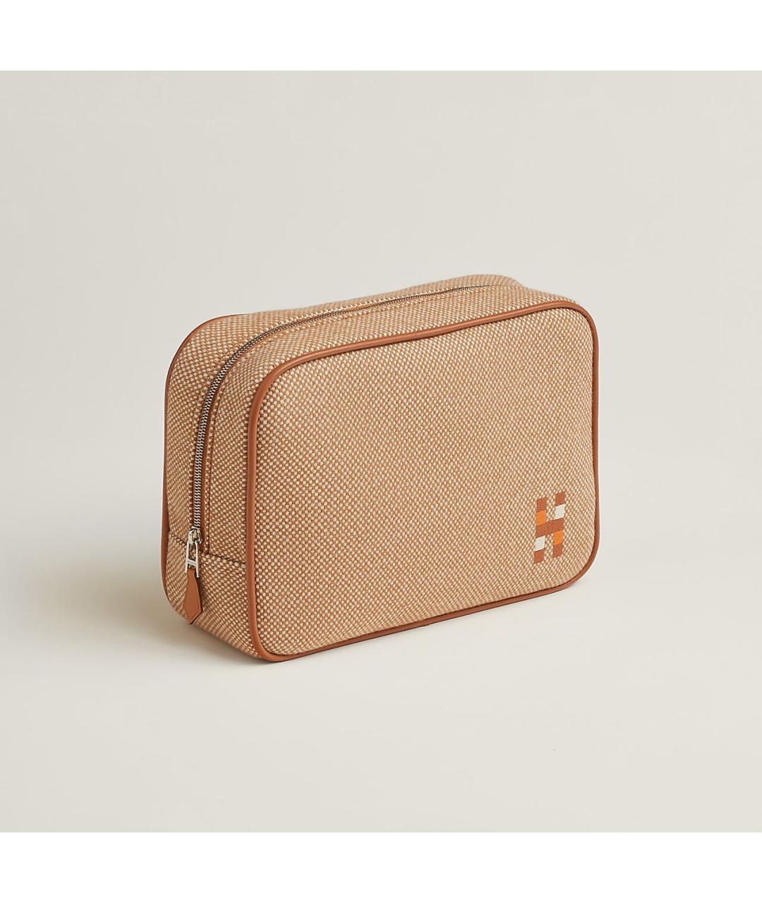 HERMES Бежевая шерстяная косметичка, фото 8