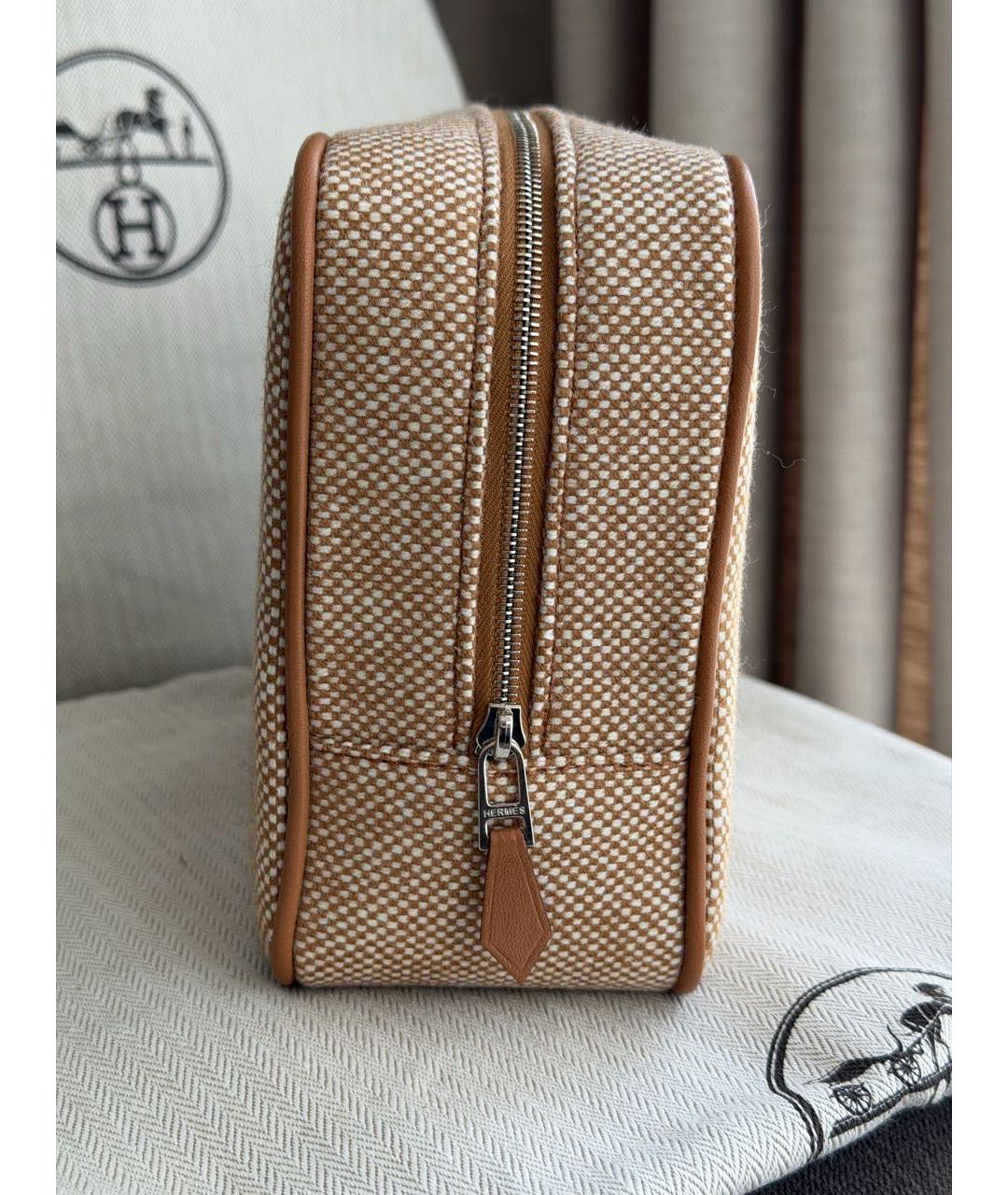 HERMES Бежевая шерстяная косметичка, фото 3