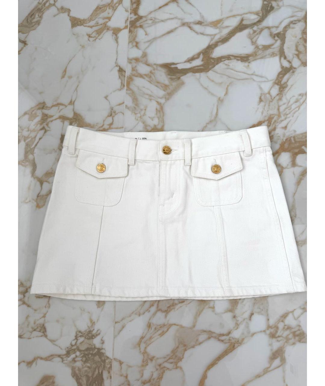 CELINE Белая хлопковая юбка мини, фото 6