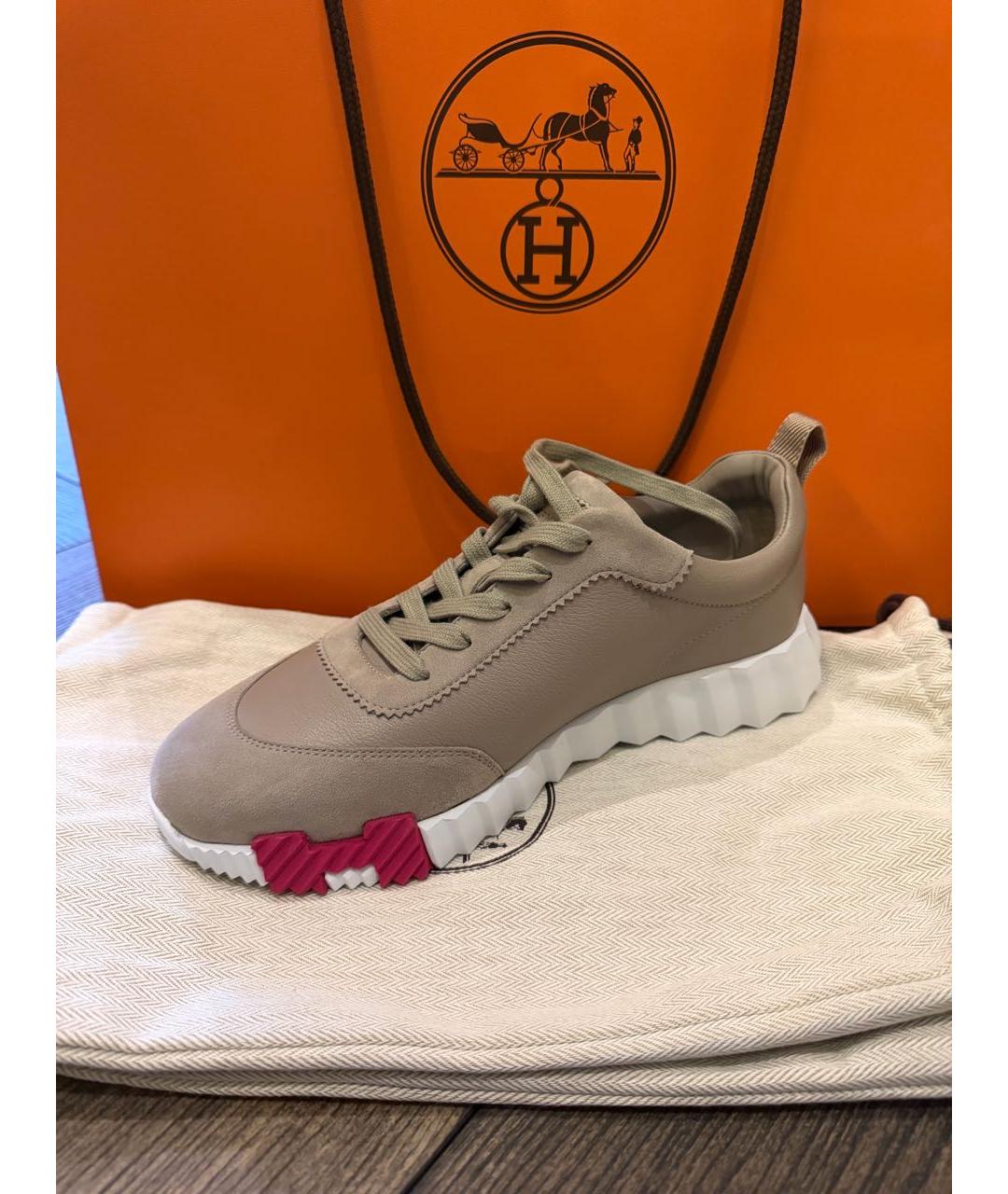 HERMES Бежевые кожаные кроссовки, фото 5