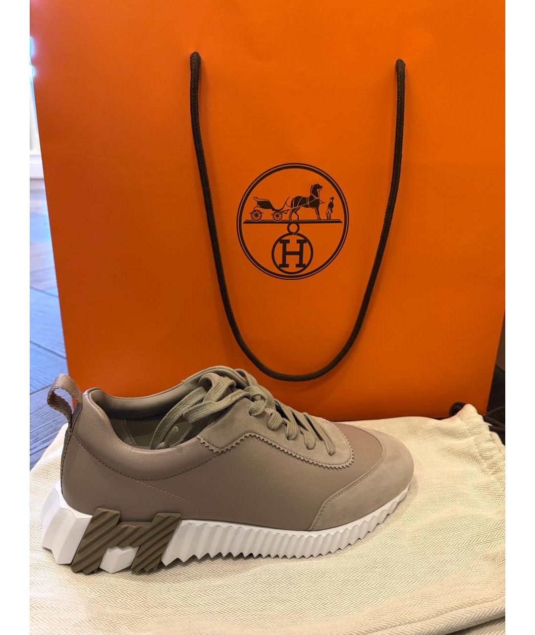 HERMES Бежевые кожаные кроссовки, фото 3