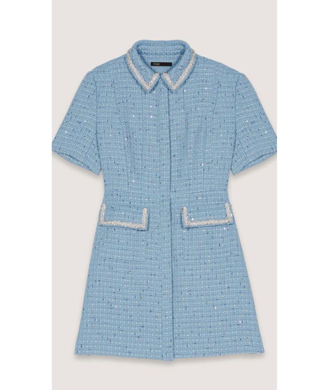 MAJE Голубое твидовое повседневное платье, фото 9