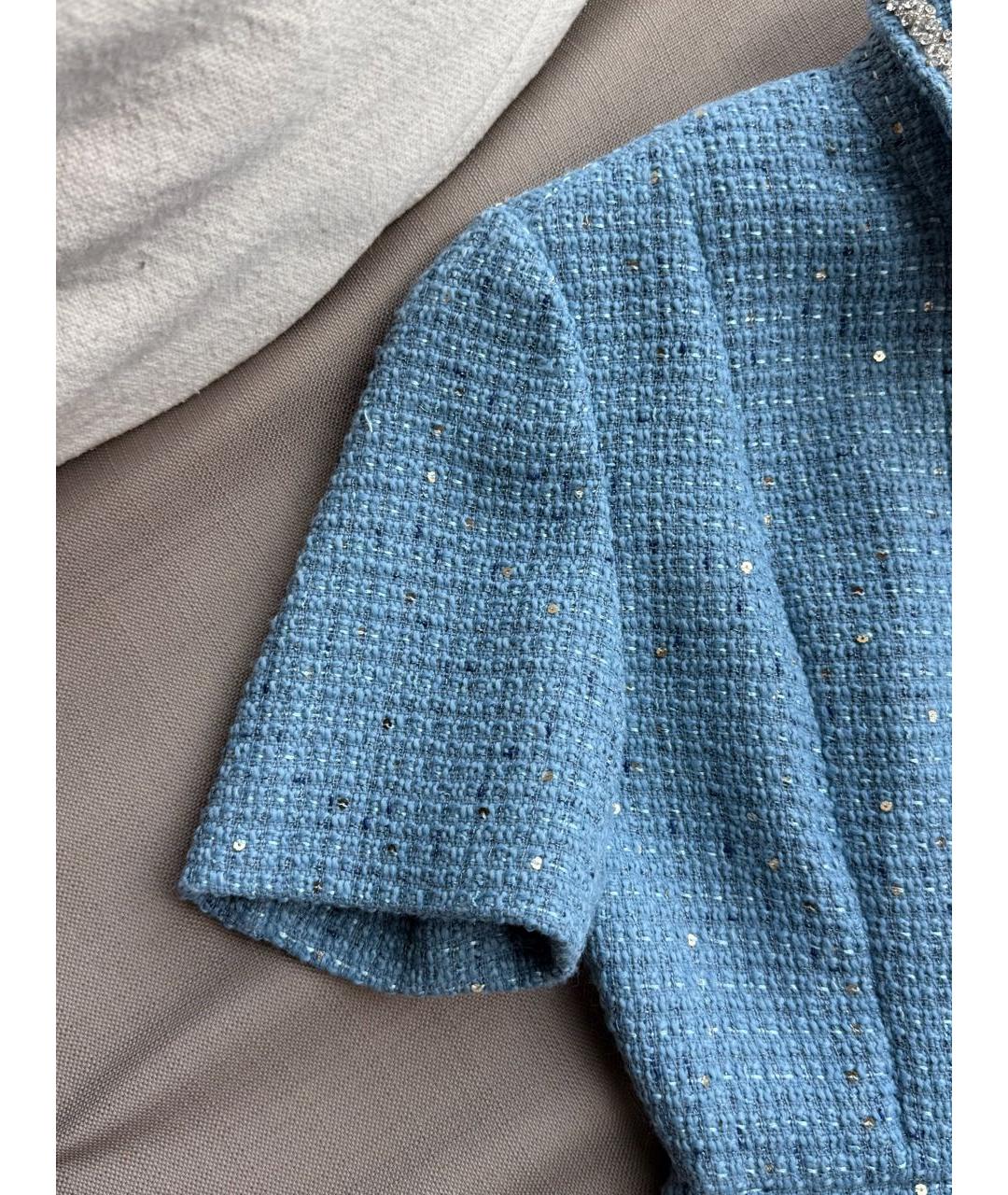 MAJE Голубое твидовое повседневное платье, фото 4