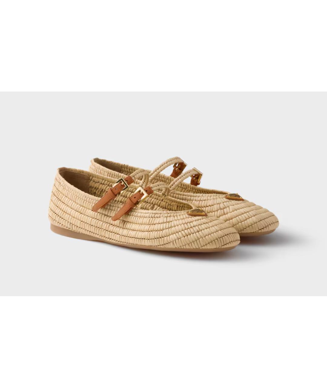 PRADA Бежевые кожаные балетки, фото 2