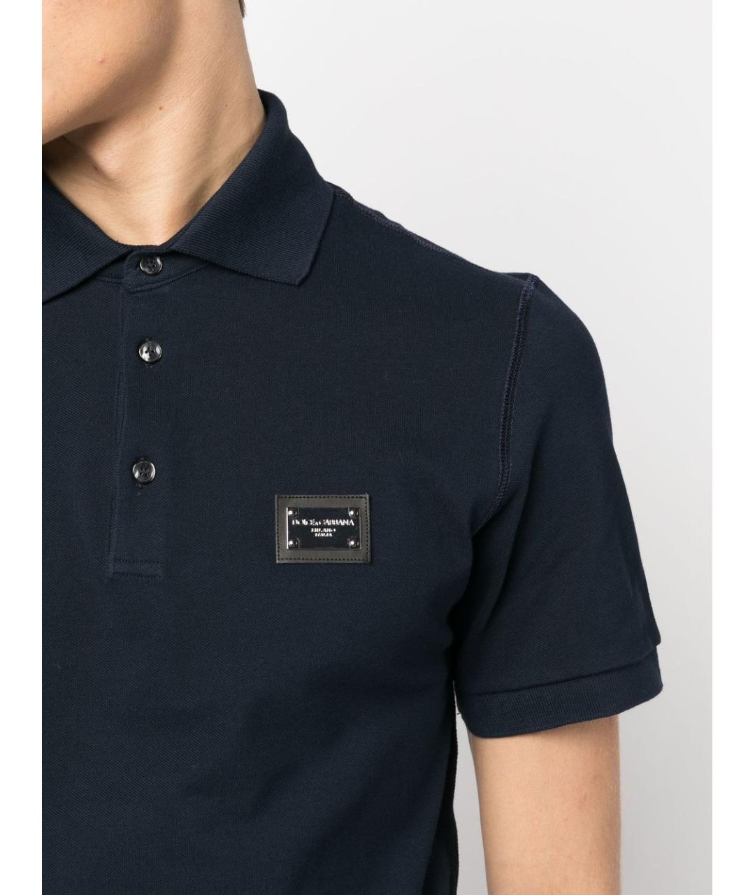 DOLCE&GABBANA Темно-синее хлопковое поло с коротким рукавом, фото 3