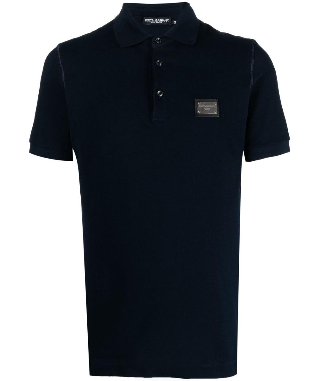 DOLCE&GABBANA Темно-синее хлопковое поло с коротким рукавом, фото 1