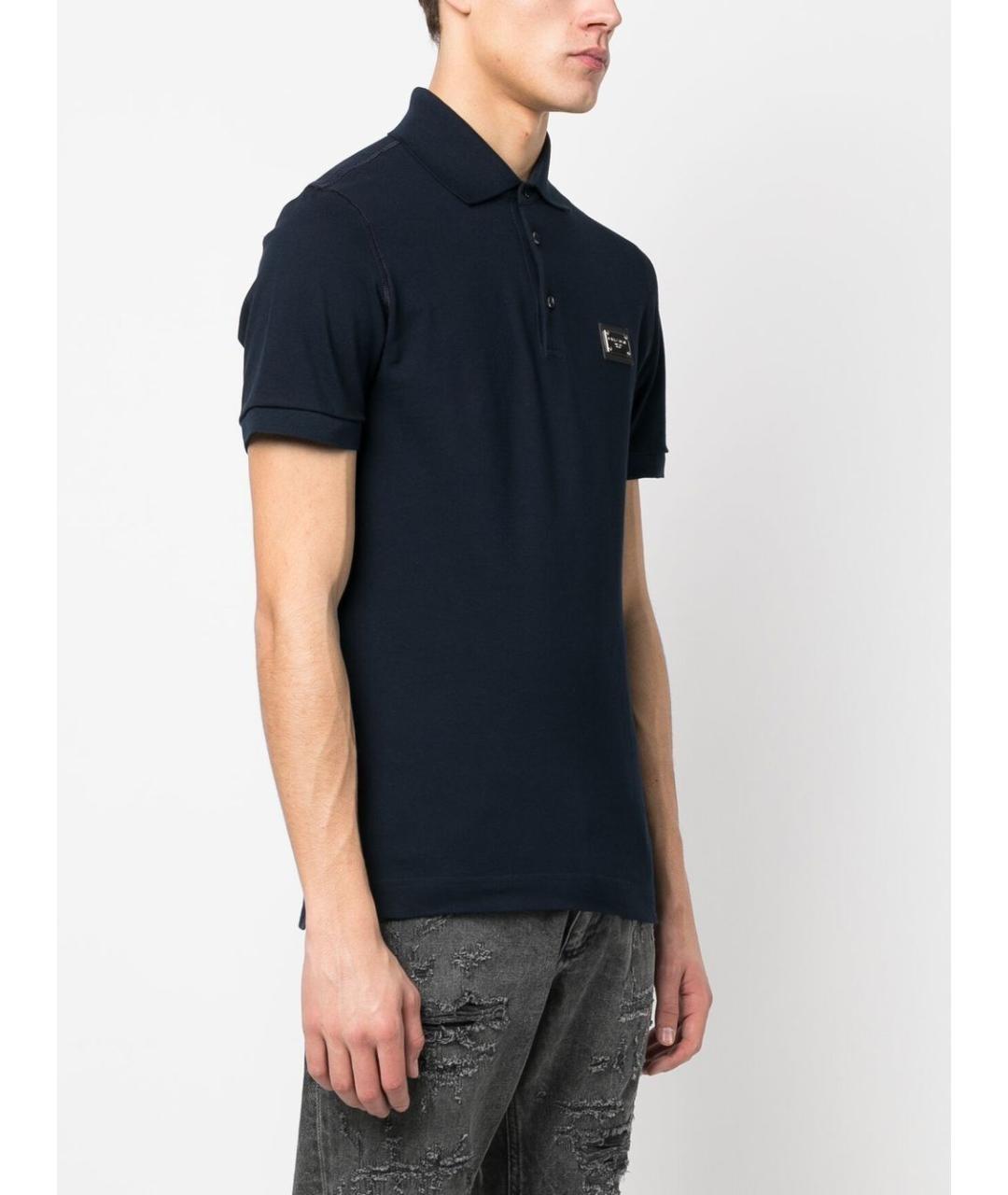 DOLCE&GABBANA Темно-синее хлопковое поло с коротким рукавом, фото 2