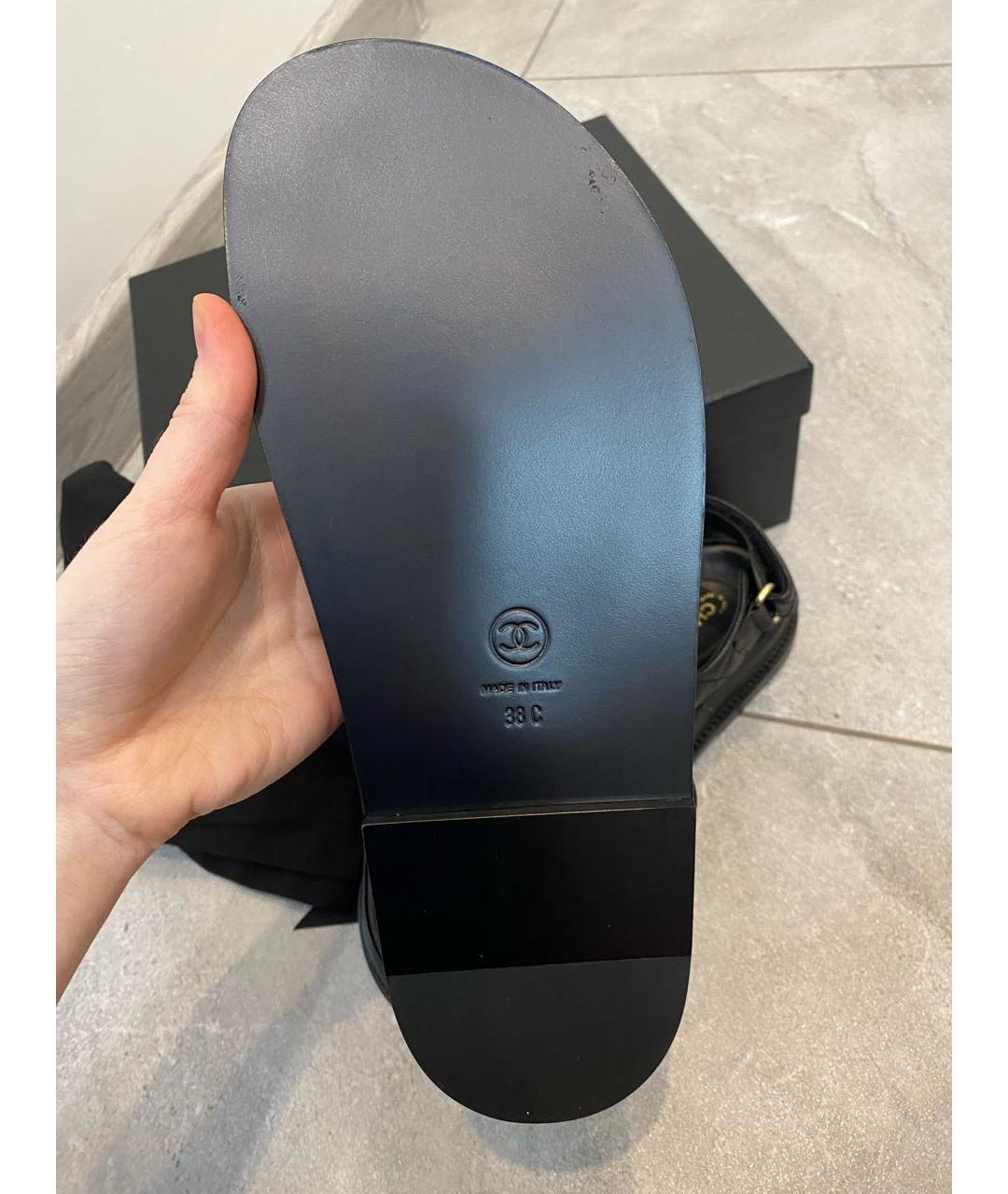 CHANEL Черные кожаные сандалии, фото 4