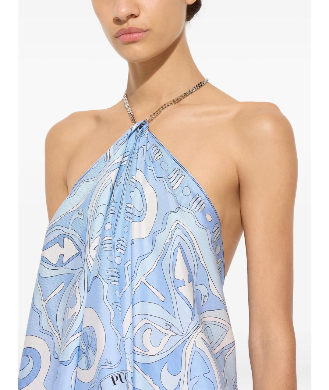 EMILIO PUCCI Голубая шелковая рубашка, фото 4