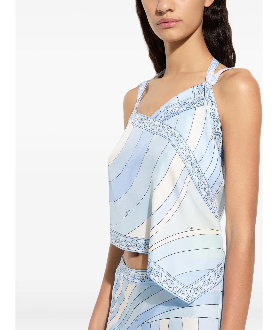 PUCCI Голубая шелковая майка, фото 5