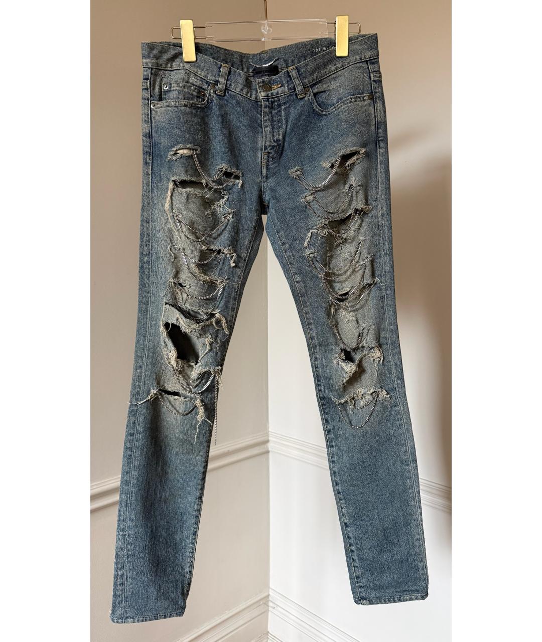 SAINT LAURENT Голубые хлопковые прямые джинсы, фото 7